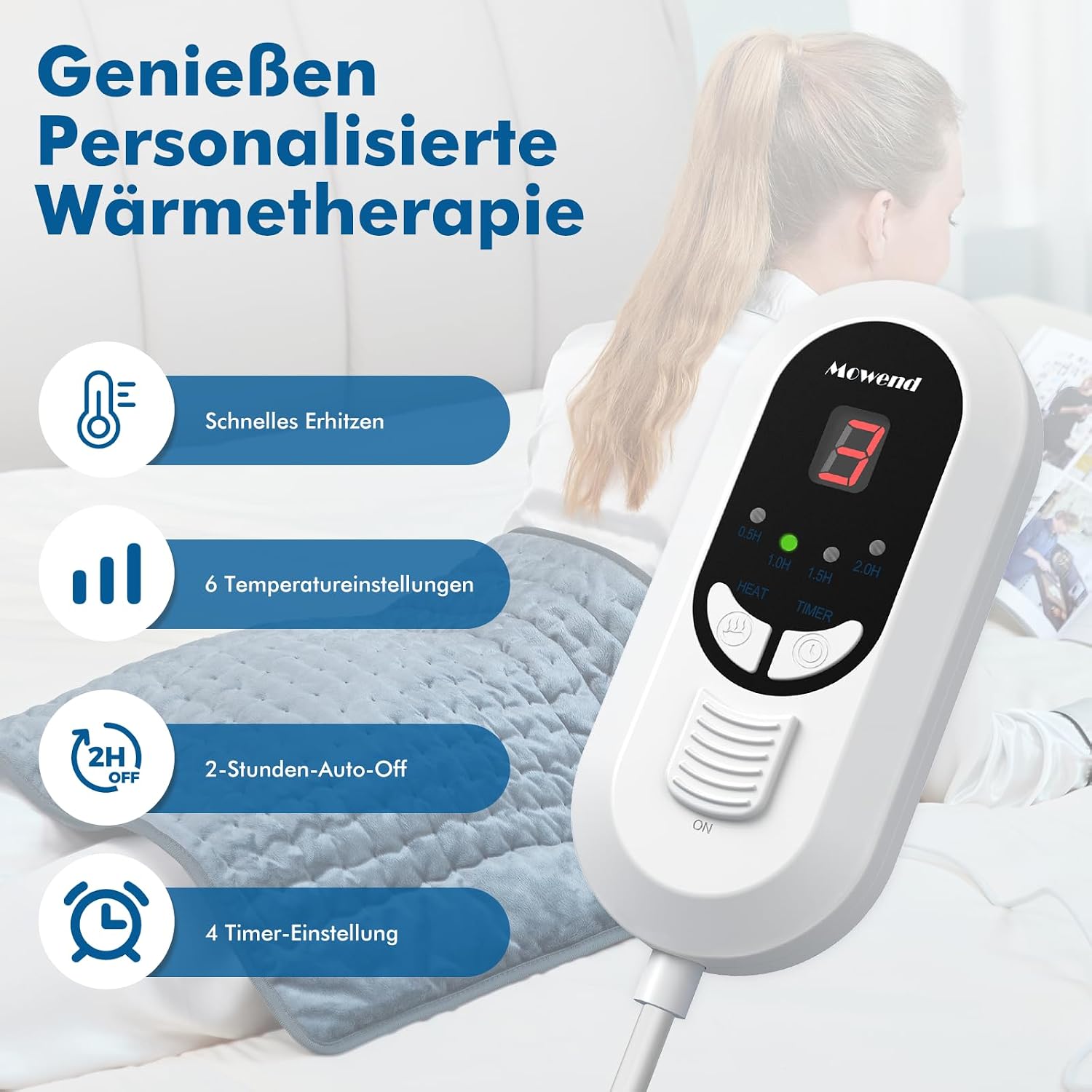 Detalle de Mowend elektrisches Heizkissen (50 x 60 cm) mit Abschaltautomatik und 6 Heizstufen