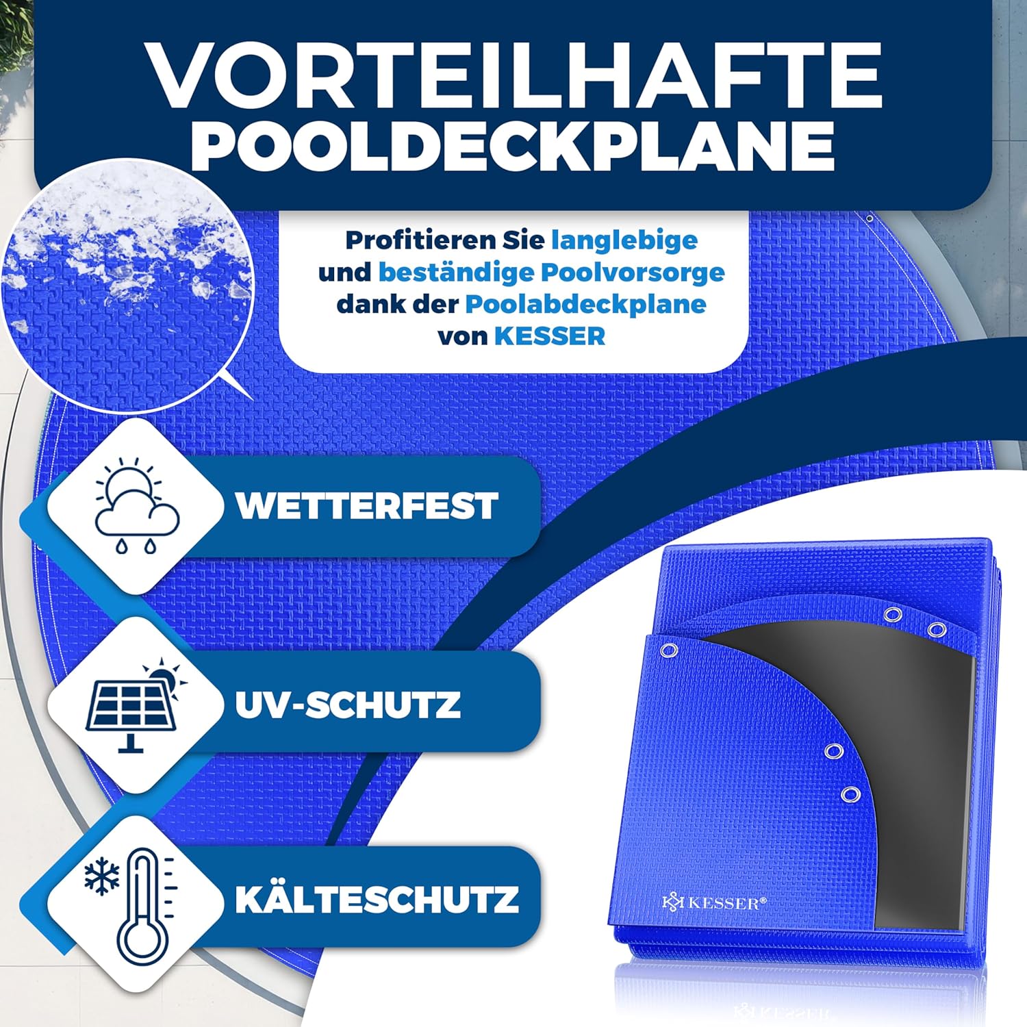 Detalle de KESSER Solar Poolabdeckung Rund Ø366 cm – robuste PE Abdeckplane mit Seil-/Spannsystem