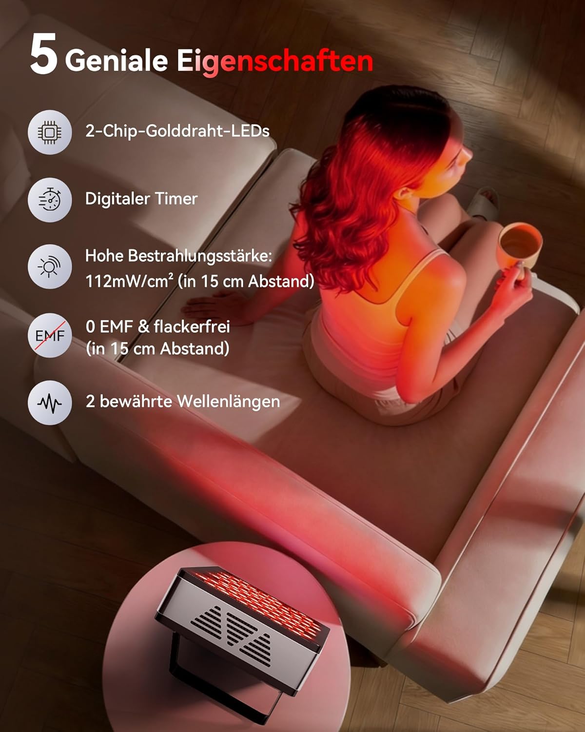 Thumbnail 2 de FliKEZE Rotlichttherapie Panel Lampe (BASIC 60) mit 60 LEDs, 660/850 nm und Timer bis 30 Minuten