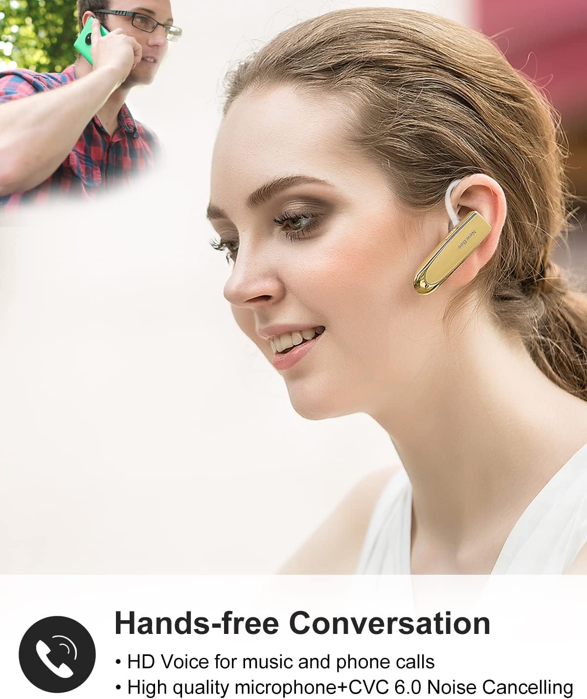 Detalle 2 de New Bee B41 Bluetooth Earpiece, Single-Ear Headset with Microphone, Gold
