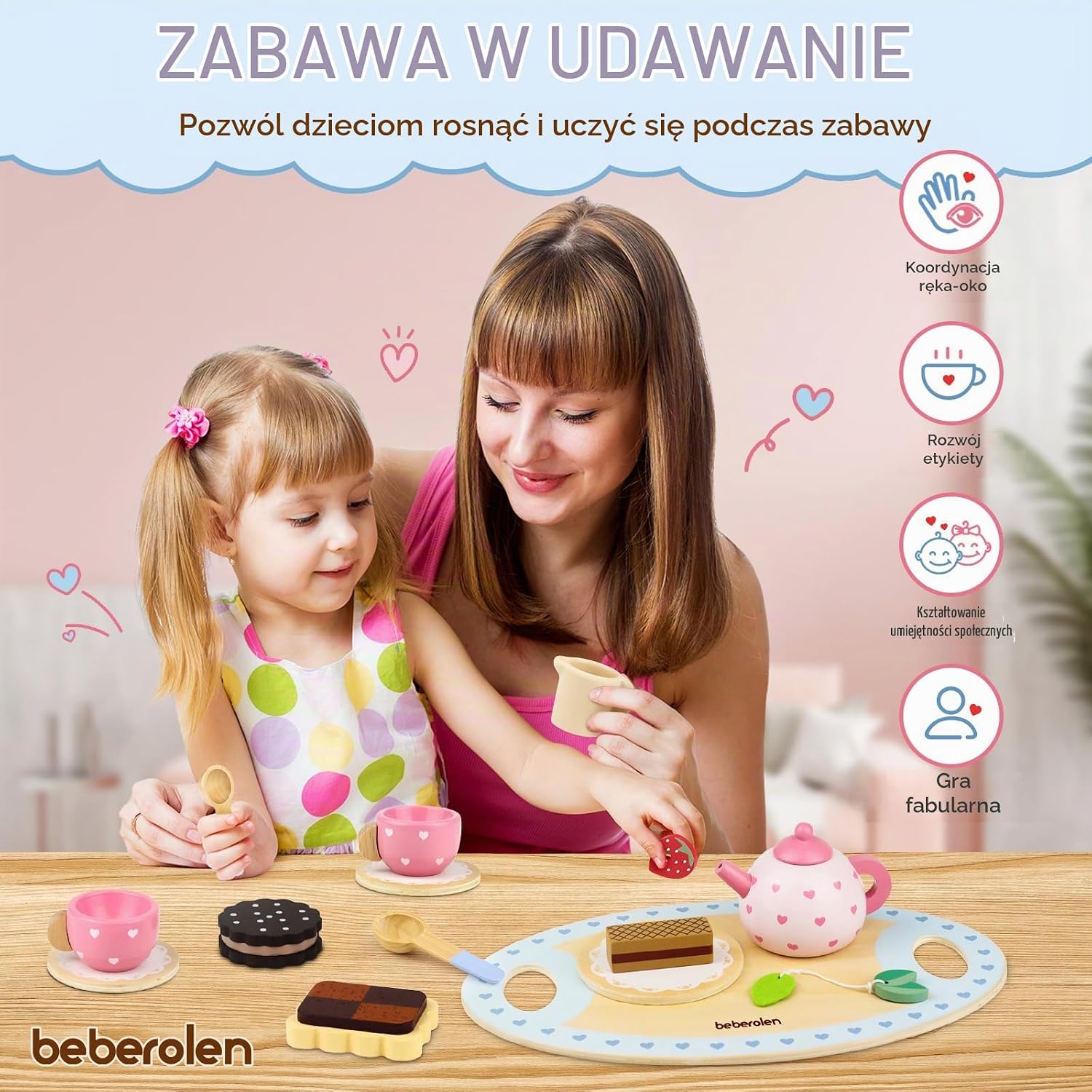 Thumbnail 5 de Beberolen JY-AXT – drewniany zestaw do herbaty dla dzieci, różowy