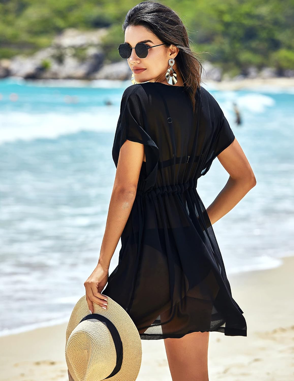 Detalle de Avidlove Chiffon Swimsuit Cover-Up for Women with Deep V-Neck & Drawstring