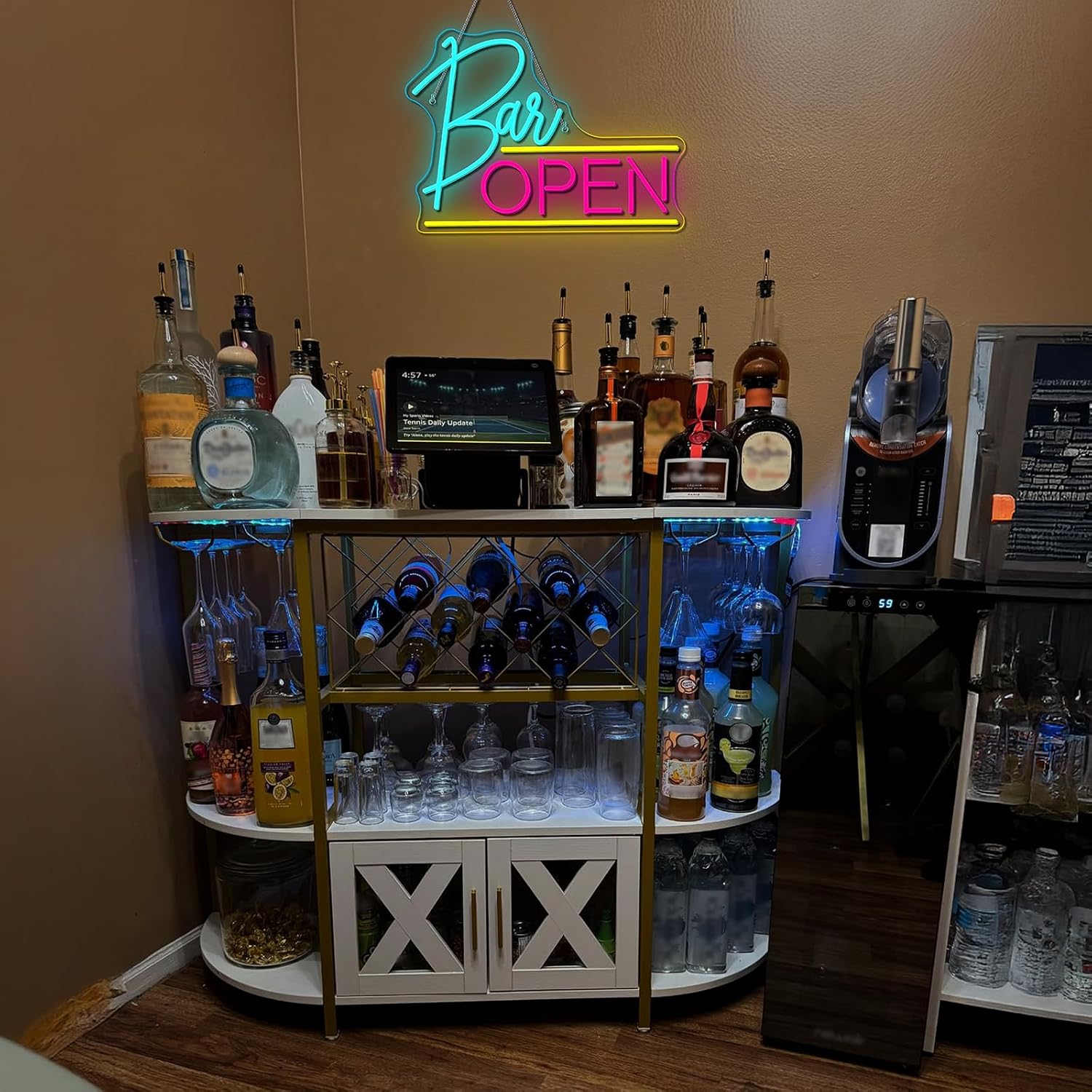 Detalle de ineonlife Open Neon Schild Rosa Blau – LED Neonlicht für Bars, Salons, Shops und mehr