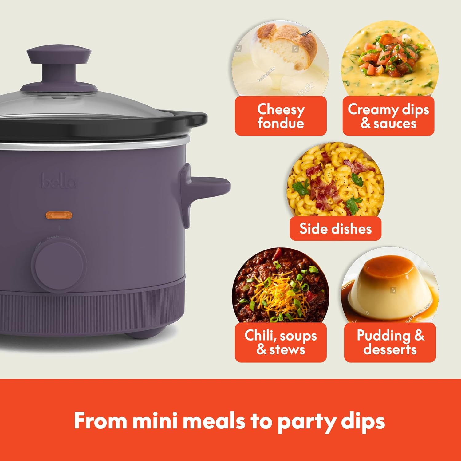 Detalle de bella 1.5 Qt Slow Cooker with 3 Heat Manual Control (Ceramic Nonstick) — Plum