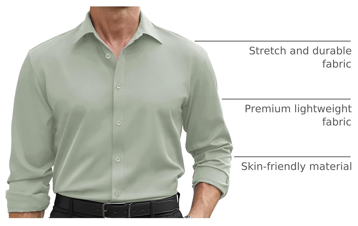 Detalle 2 de COOFANDY Mens Stretch Dress Shirts Long Sleeve