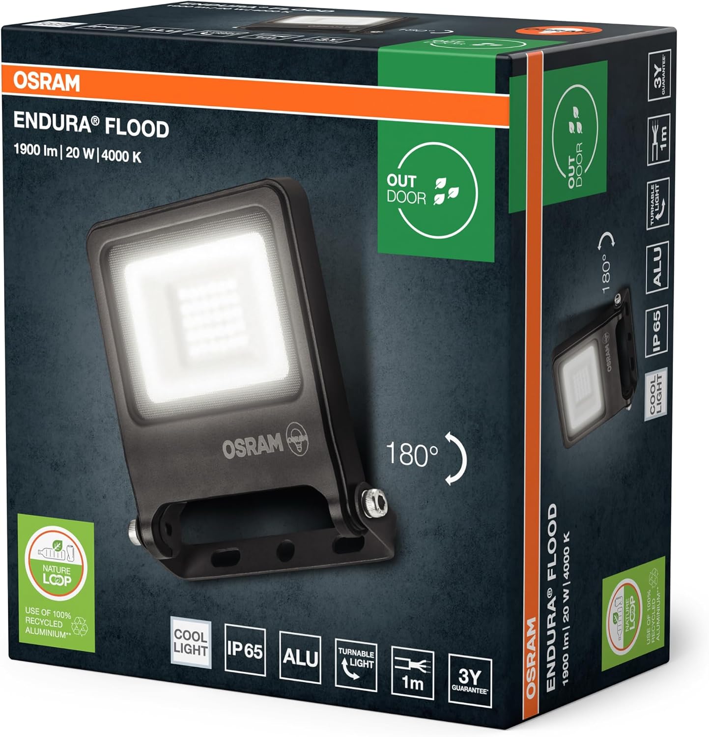 Detalle de Osram ENDURA Flood Cool White PCR – projecteur compact en aluminium recyclé