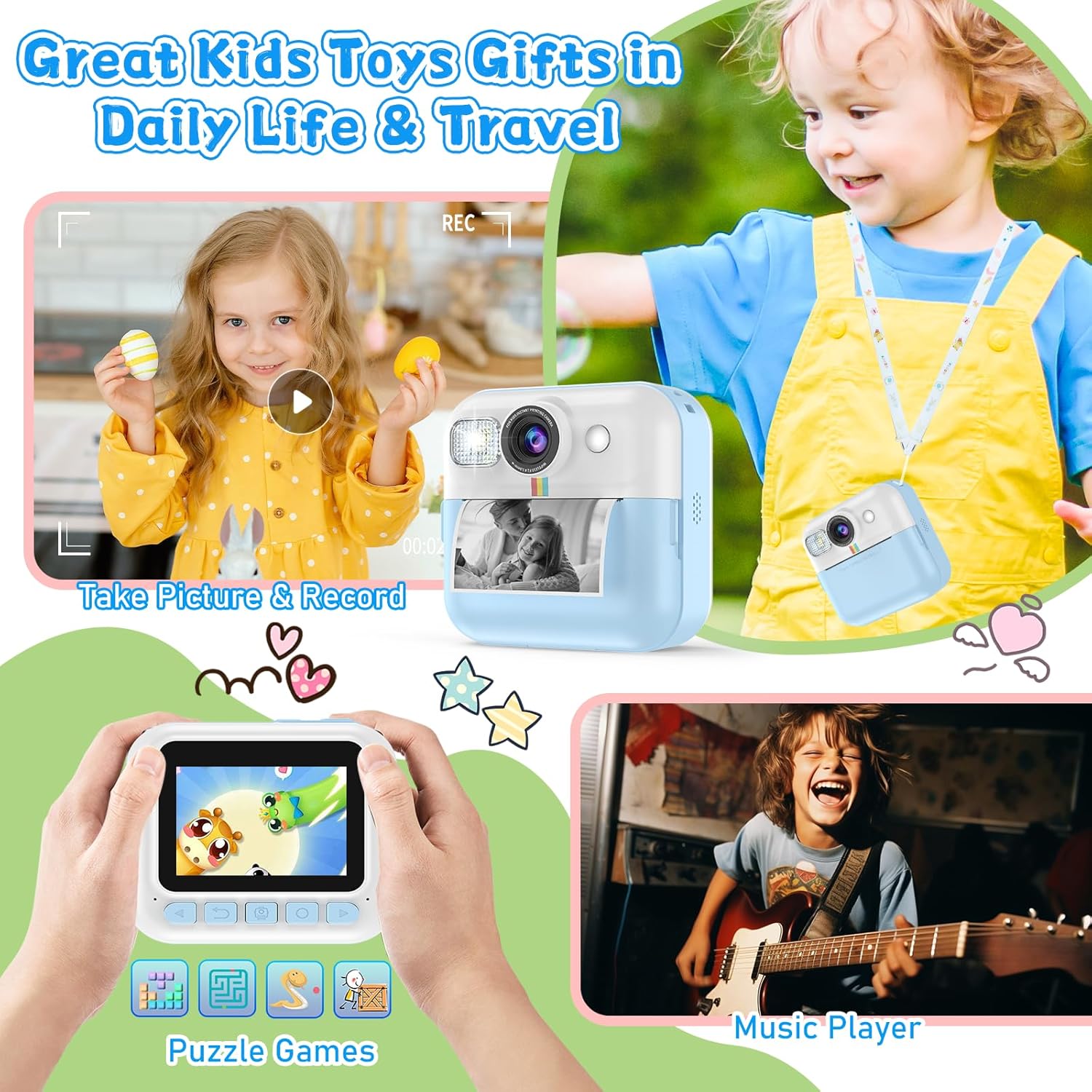 Thumbnail 6 de Dafotil Kids Camera for Boys: 1080P Instant Print in Blue