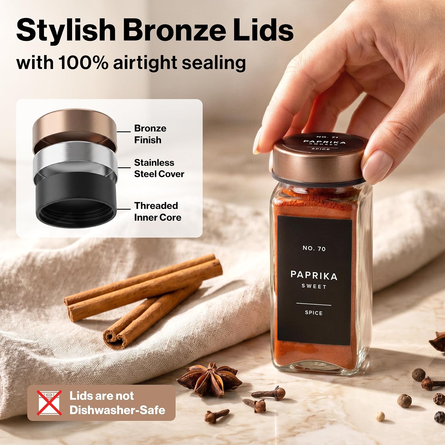 Detalle 2 de EDELHAUS Glass Spice Jars, 4 oz