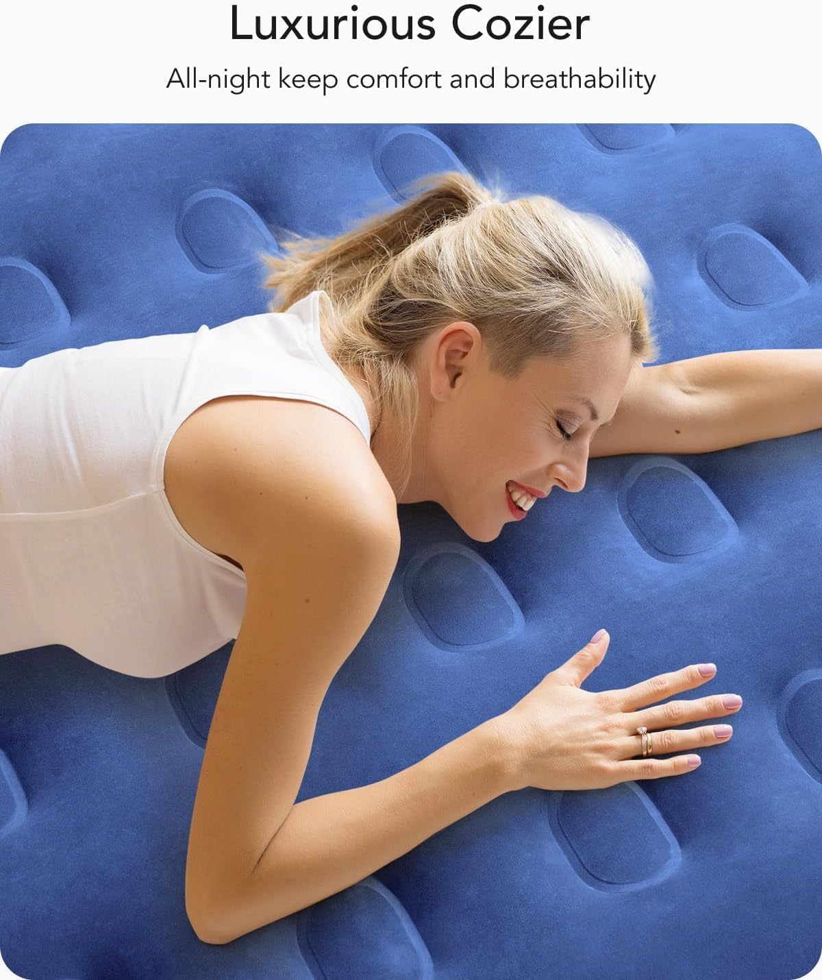 Detalle de iDOO R-M002-BU-1 Queen Air Mattress with Built-In Pump, 46 cm Height