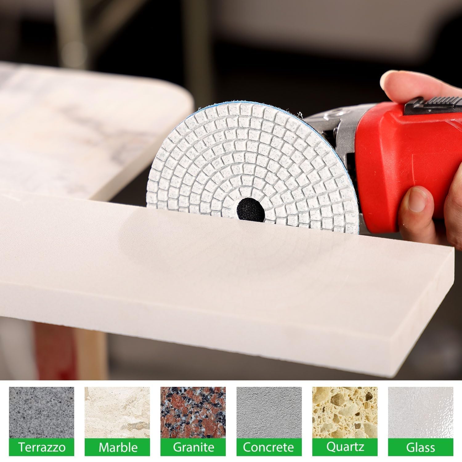 Thumbnail 4 de 4 Inch Diamond Polishing Pads Kit with 5/8''-11 Backer Pad — 12 Pieces for Wet/Dry Stone Polishing (Concrete, Granite, Marble, Quartz)