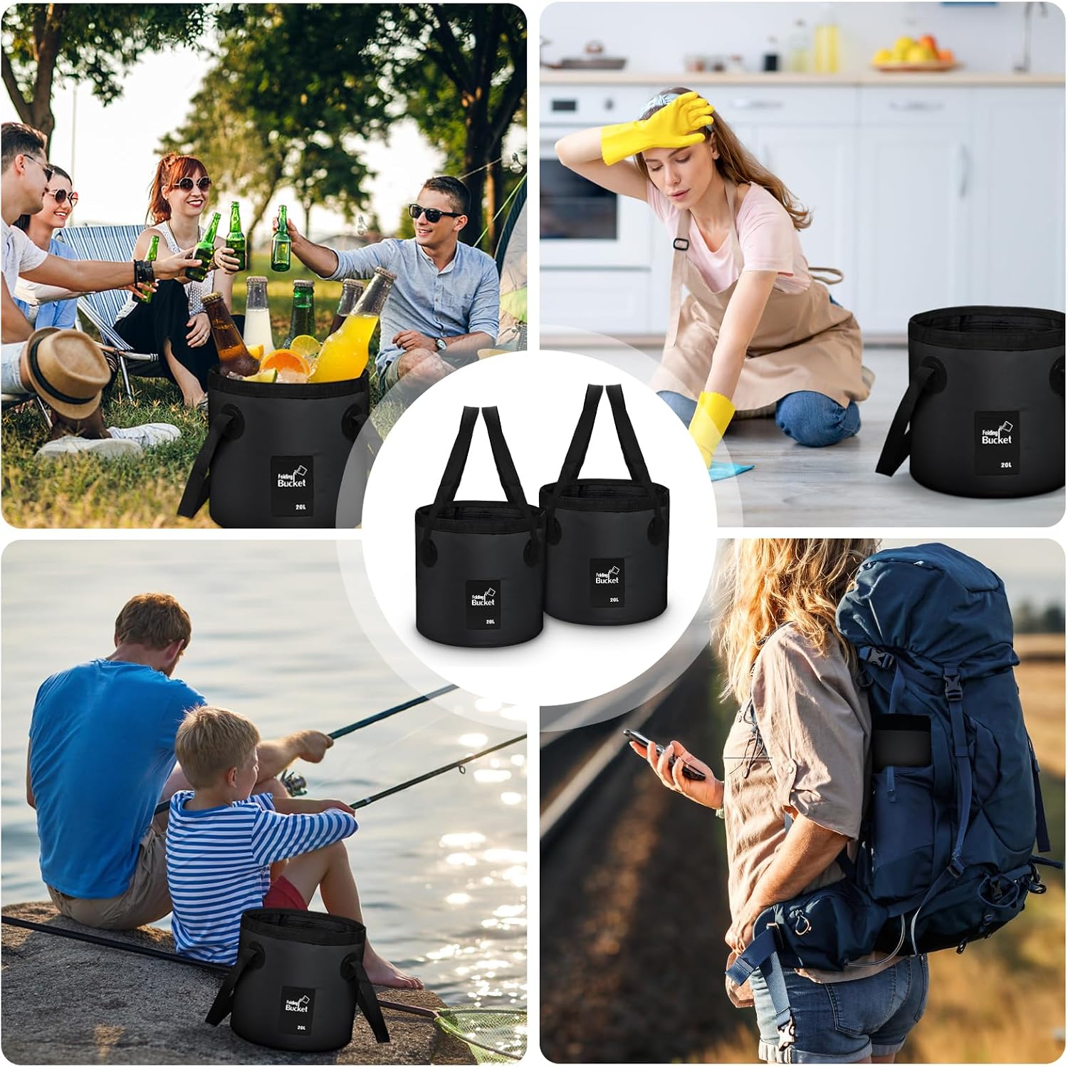 Detalle de 2 Pack Handy Folding Bucket 20L – Portable Collapsible Buckets for Camping, Plumbing and Cleaning