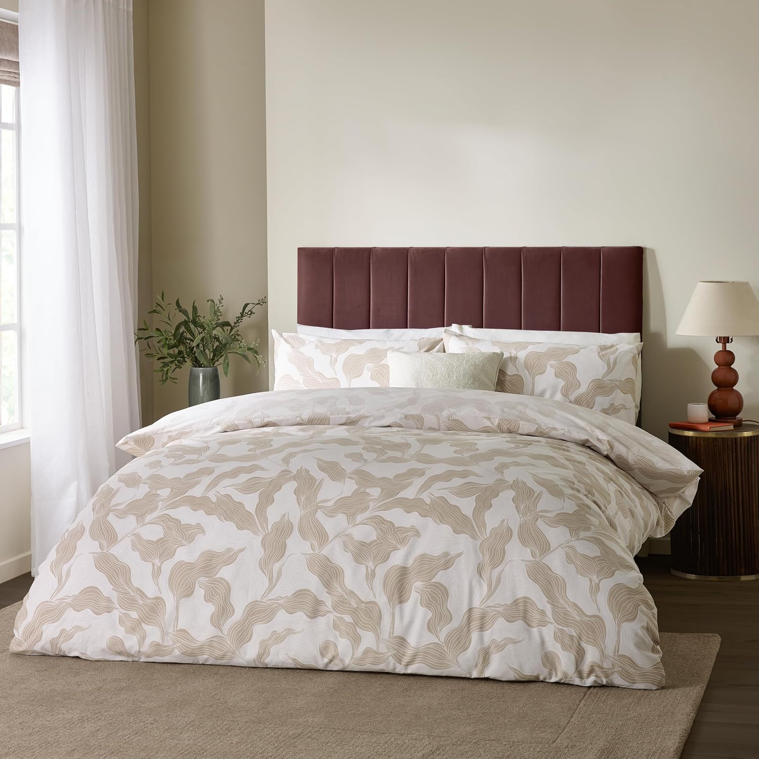 Thumbnail 3 de furn. Hoem Lauro Duvet Cover Set – Reversible Cotton Blend Botanical Leaf Bedding (Dusk, Double)