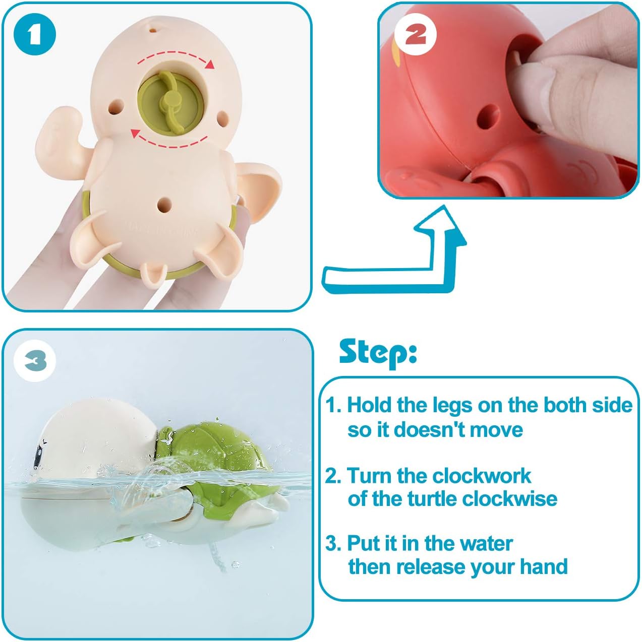 Thumbnail 2 de SEPHIX Bath Toys for Toddlers (Ages 1–3) — Wind-Up Swimming Turtle Bath Toys, 3-Pack