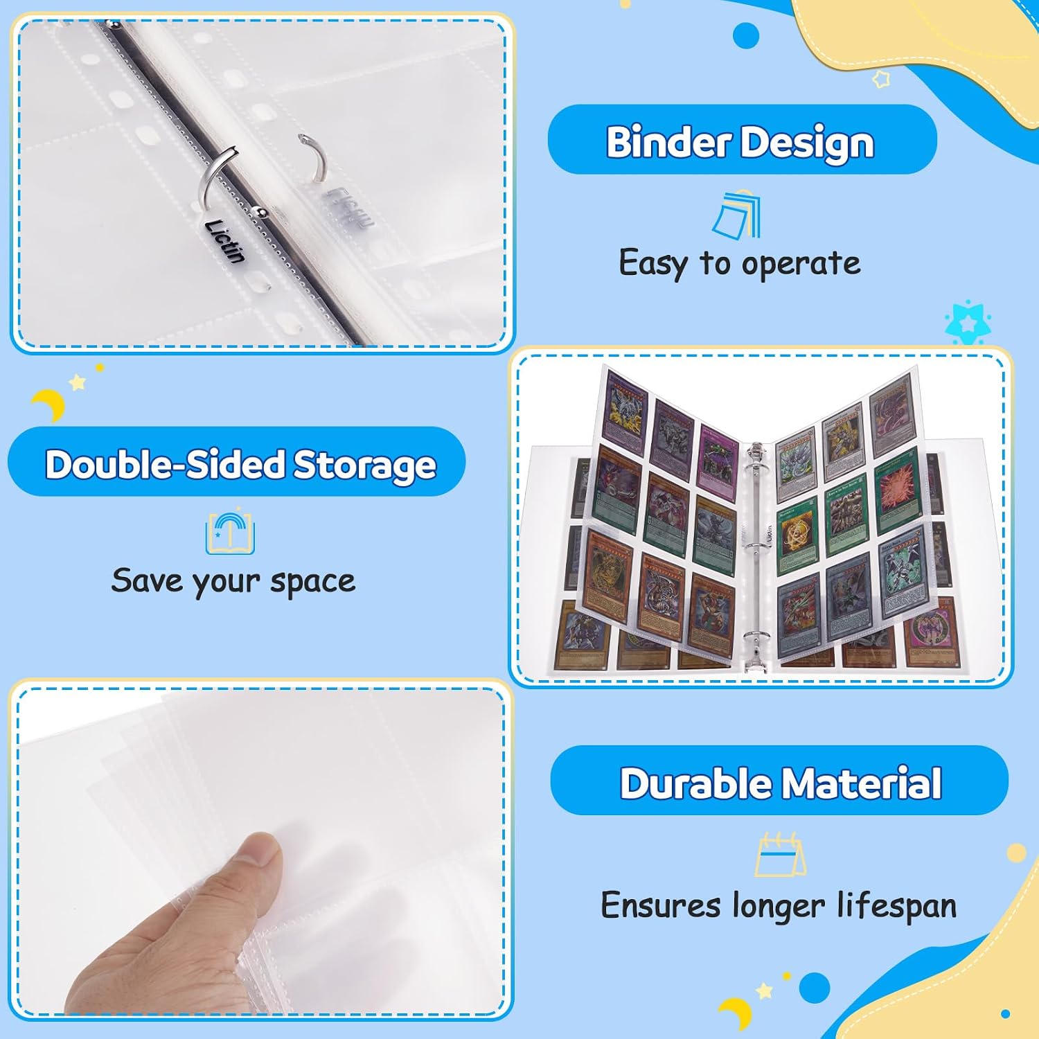 Detalle 2 de Lictin Trading Card Sleeves & Binder Album (Transparent Waterproof, 540 pockets)