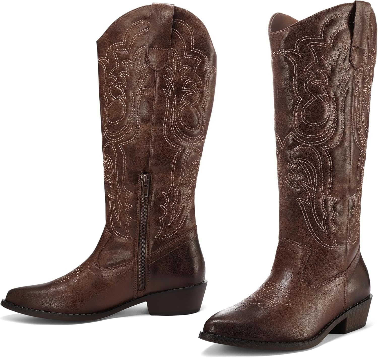 Thumbnail 3 de mysoft Women's Cowboy Boots Mid Calf - Embroidered Western Cowgirl Boots with Pointed Toe and Chunky Heel