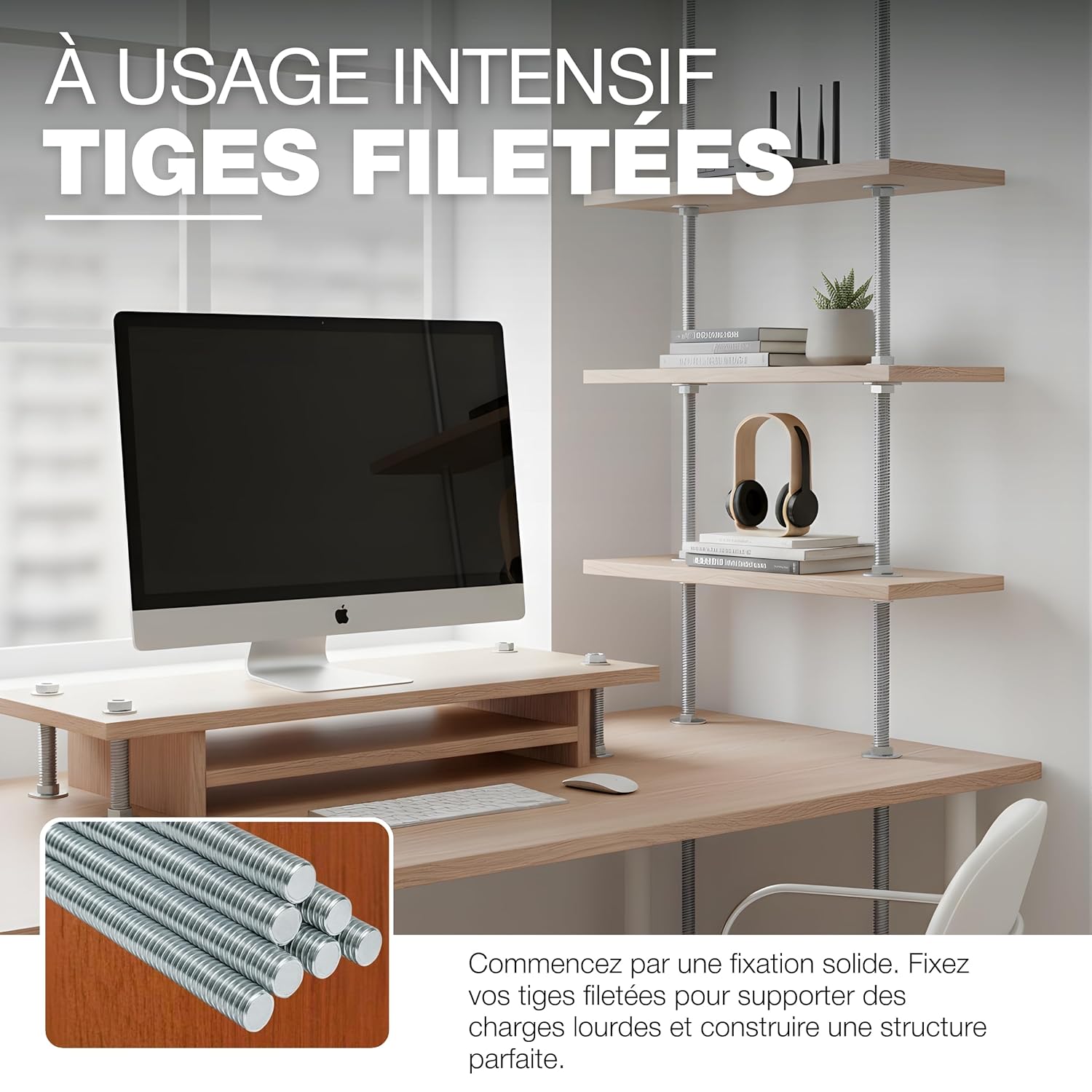 Detalle 2 de GeZu Impex tige filetée M4 en acier inoxydable A4 (316) – 1000 mm, pas 0,5 mm (lot de 28)