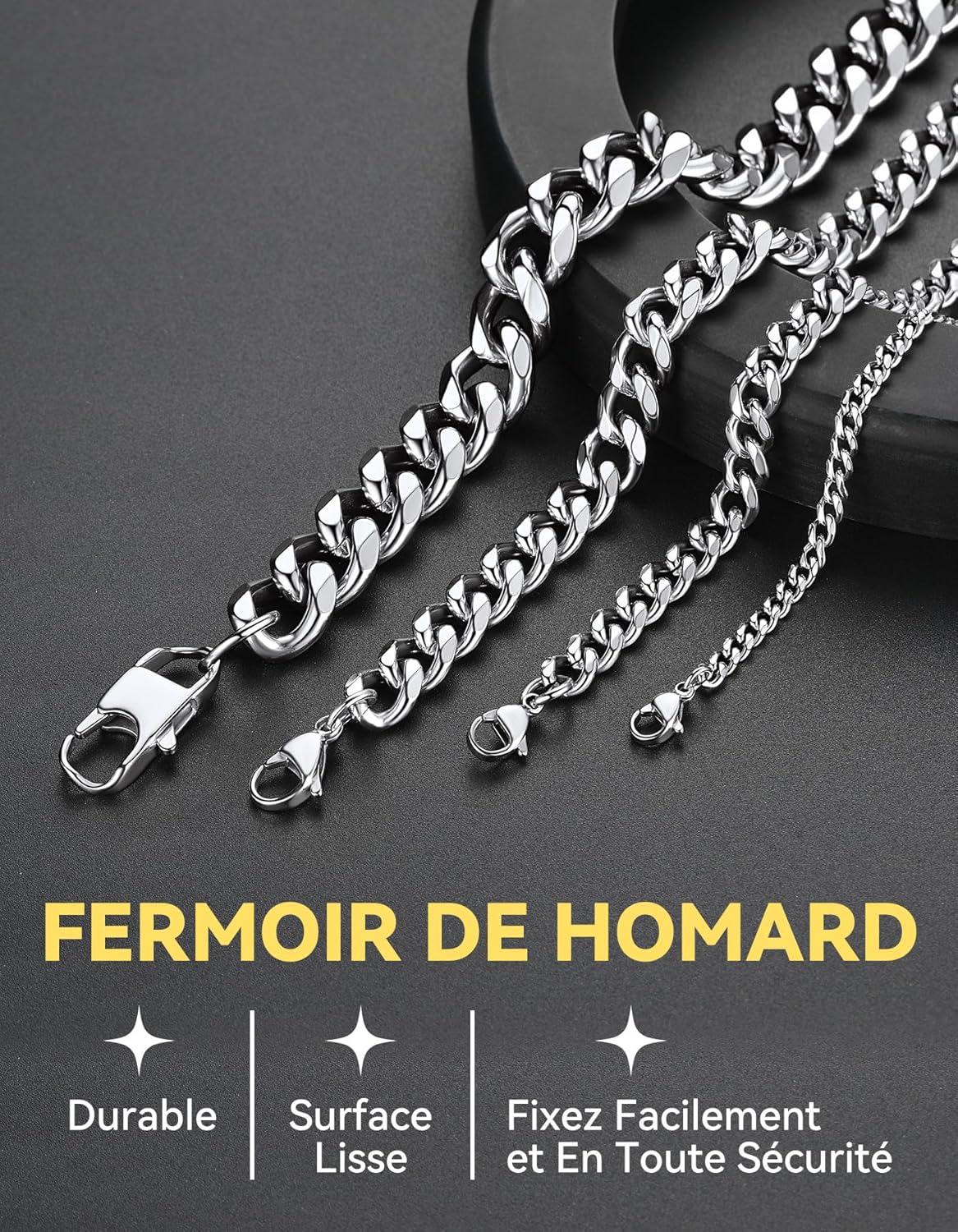Thumbnail 2 de Chaine Homme en Acier Inoxydable Gros Maille Cubain ChainsHouse - Plaqué Argent/Noir/Or