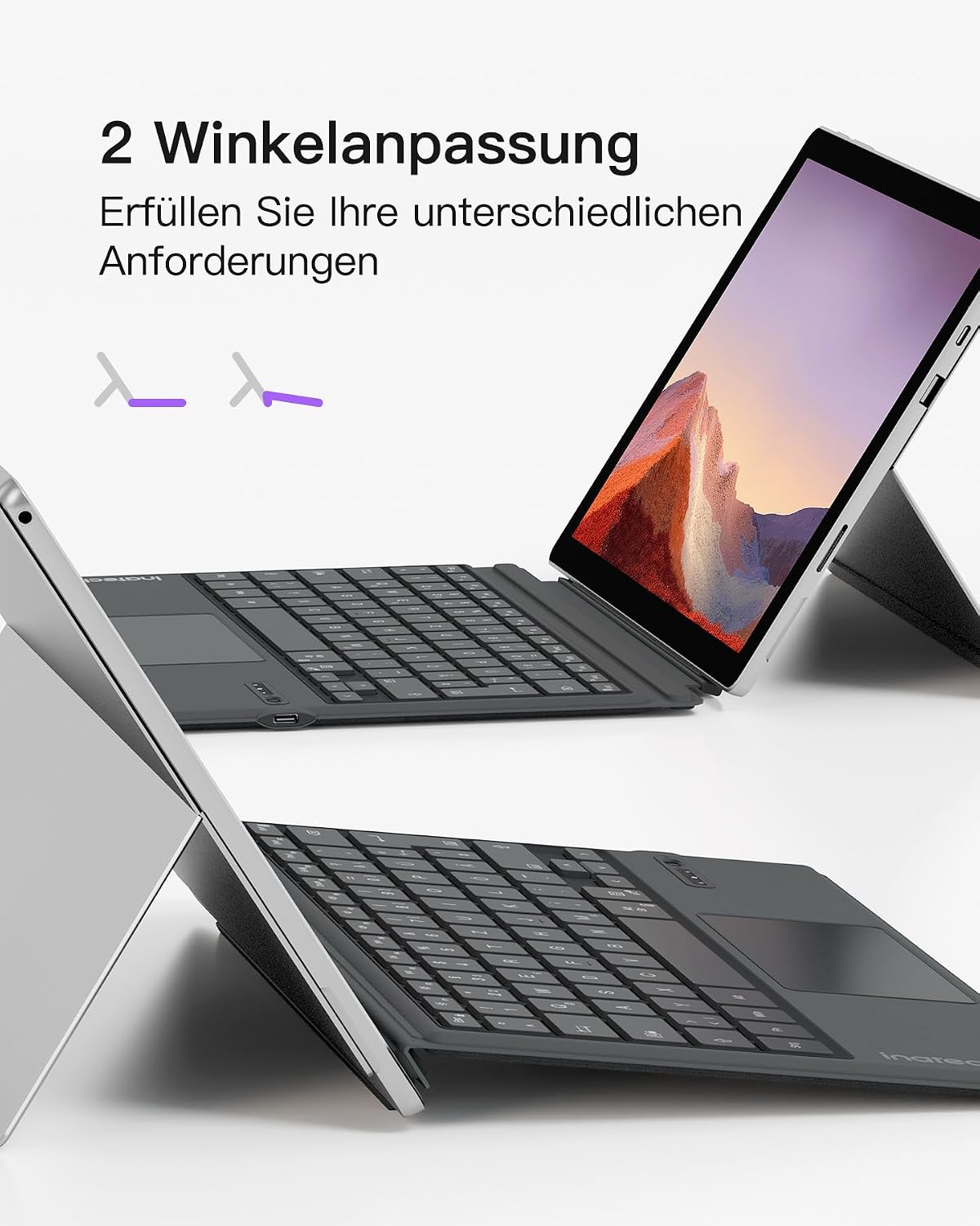 Thumbnail 2 de Inateck KB02027 Surface Pro 7 Tastatur (QWERTZ) mit Trackpad-Kompatibilität, Bluetooth 5.3 und 7-farbiger Hintergrundbeleuchtung