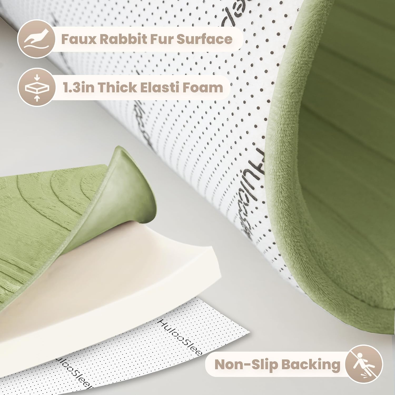 Detalle de Huloo Sleep 1.3-Inch Fluffy Baby Play Mat, Sage Green, 3D Carved, 4' x 6