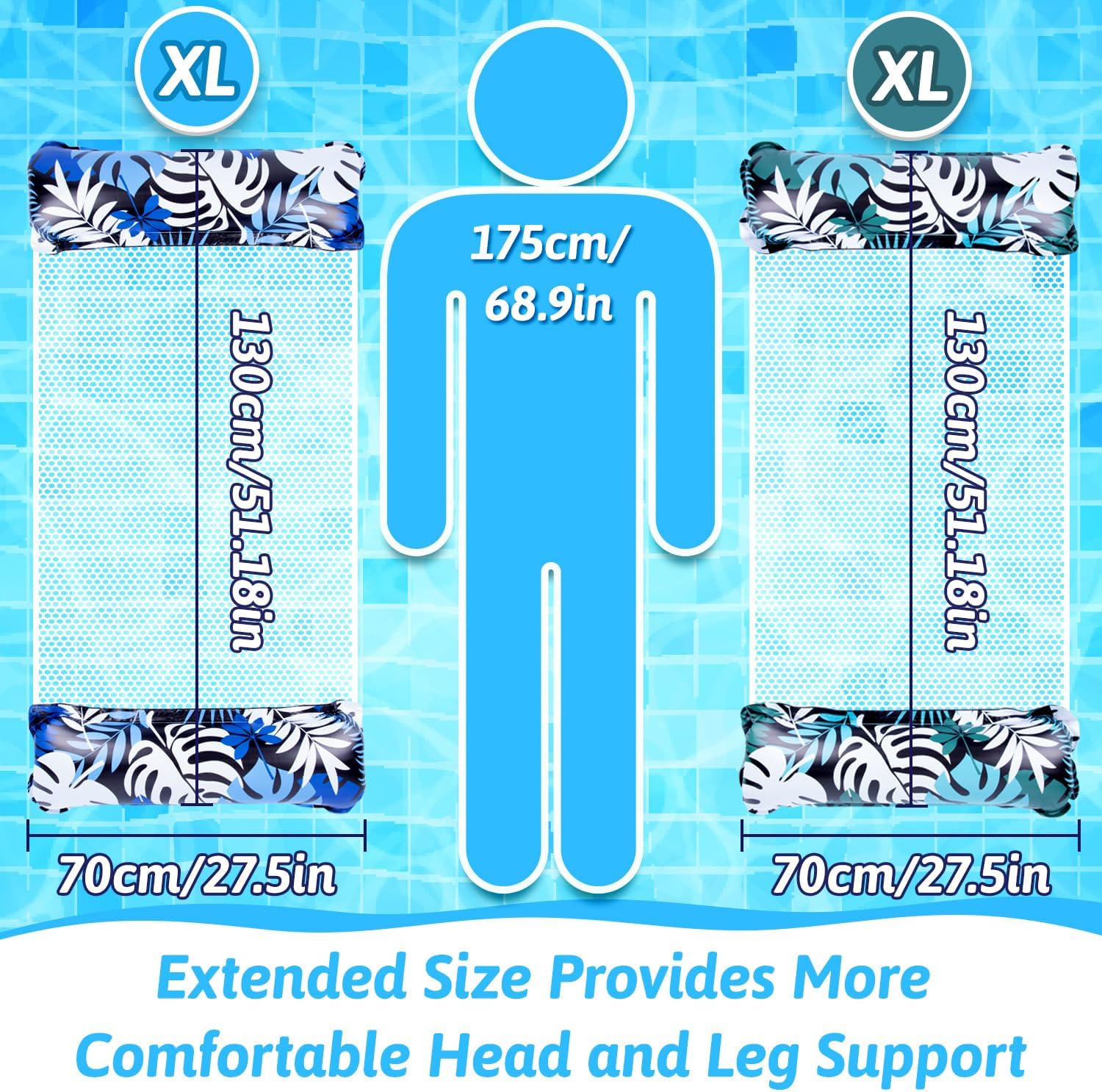 Thumbnail 1 de Orifinter XL Pool Inflatables 2-Pack: 4-in-1 Inflatable Pool Floats with Hammock