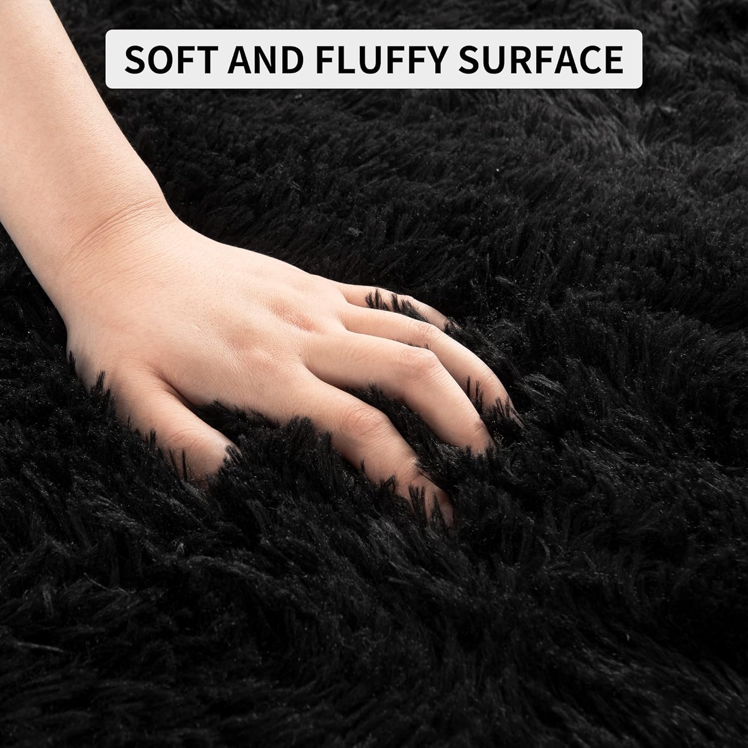 Thumbnail 6 de Tepook Super Soft Fluffy Rug (4 x 6 ft) – Black Velvet Plush with Non-Slip Backing