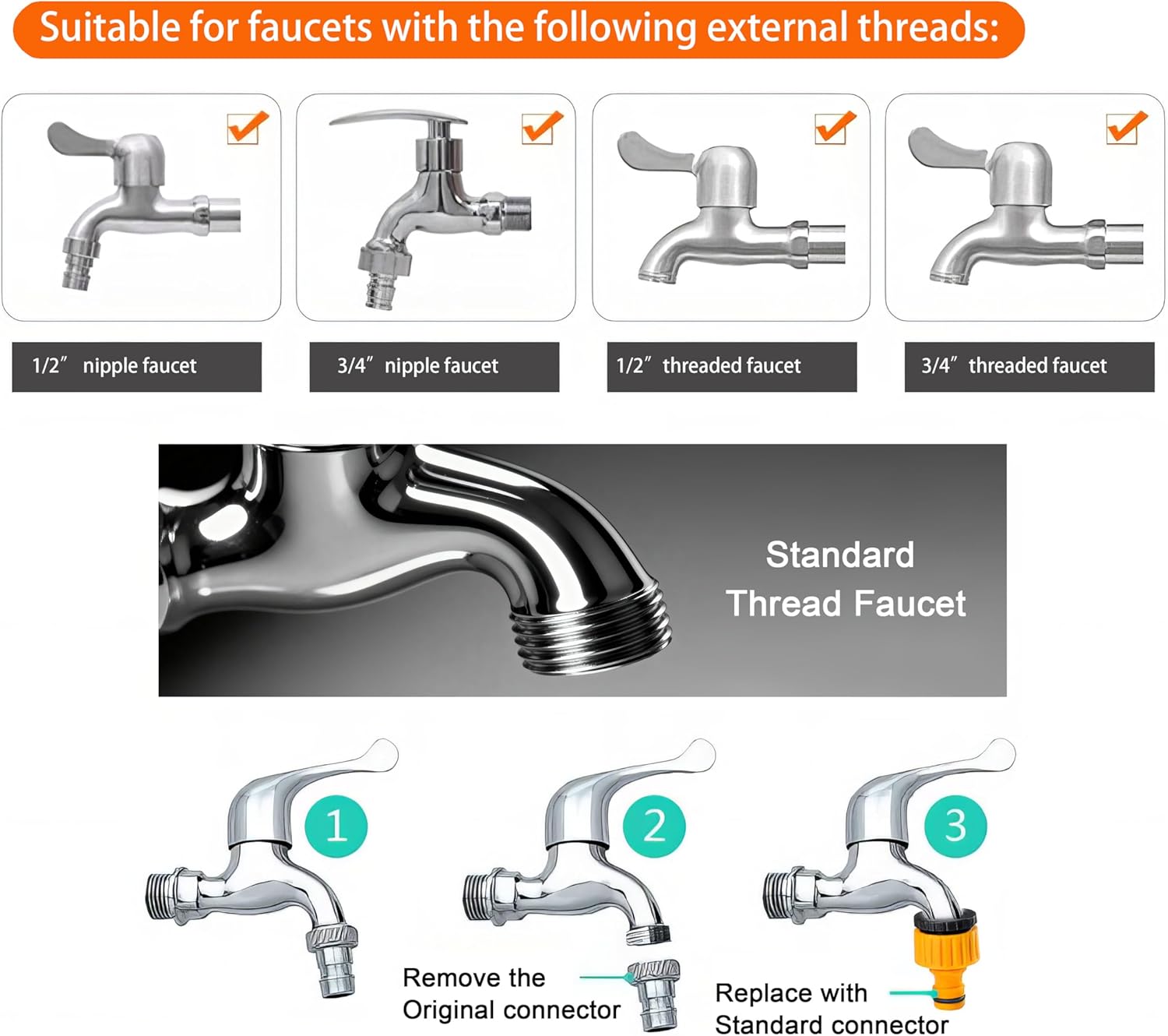 Thumbnail 4 de XCZYN Garden Hose Connectors Fitting Set (quick-connect) for 1/2 & 3/4 inch taps