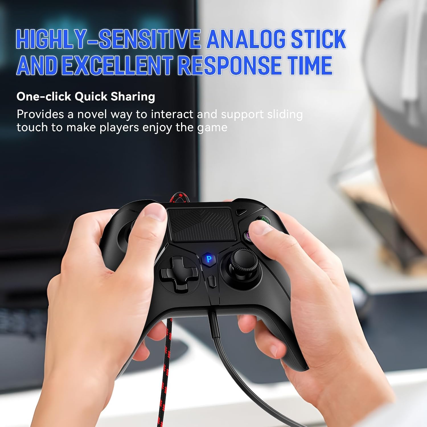 Detalle 2 de Gamrombo Wired Controller for PS5: USB wired comfort for PS5, PS4, and PC with Turbo and 3.5mm jack