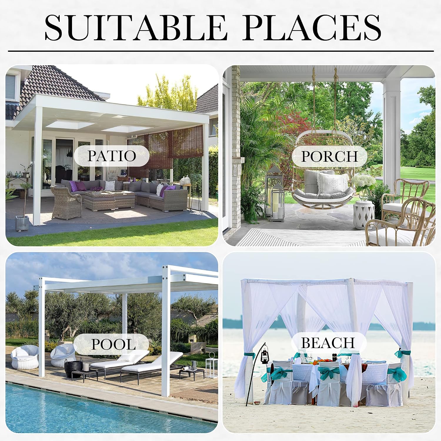 Detalle de StangH Curtains 2-Panel Outdoor Curtains, Greyish White, 52 x 84 in