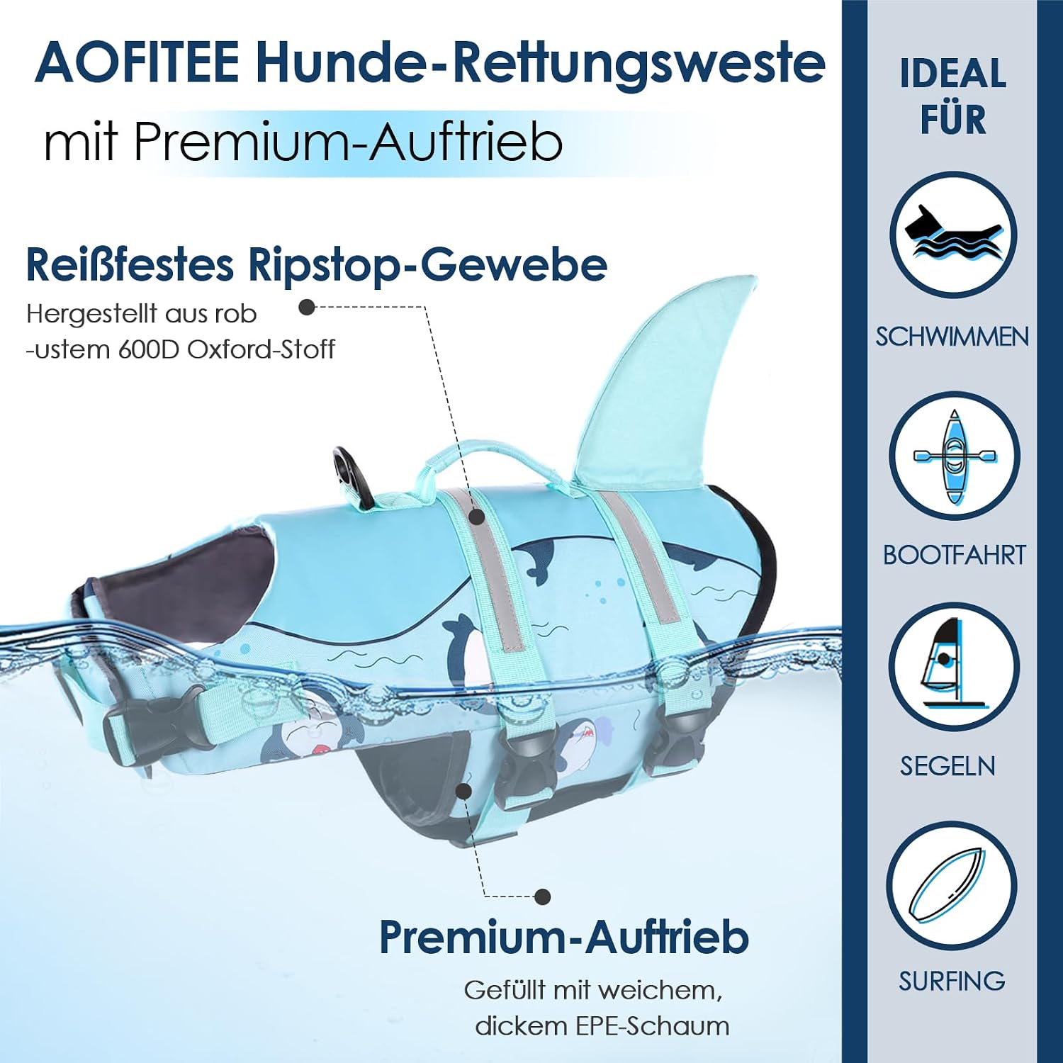 Detalle 2 de AOFITEE Schwimmweste Hund Große Hundeschweste mit Rettungsgriff
