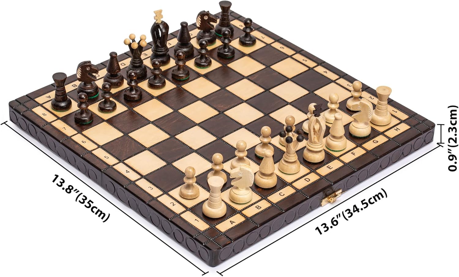 Detalle de Husaria European International Chess Wooden Game Set, King’s Classic – 35.5cm, Handcrafted Pieces & Felted Folding Board