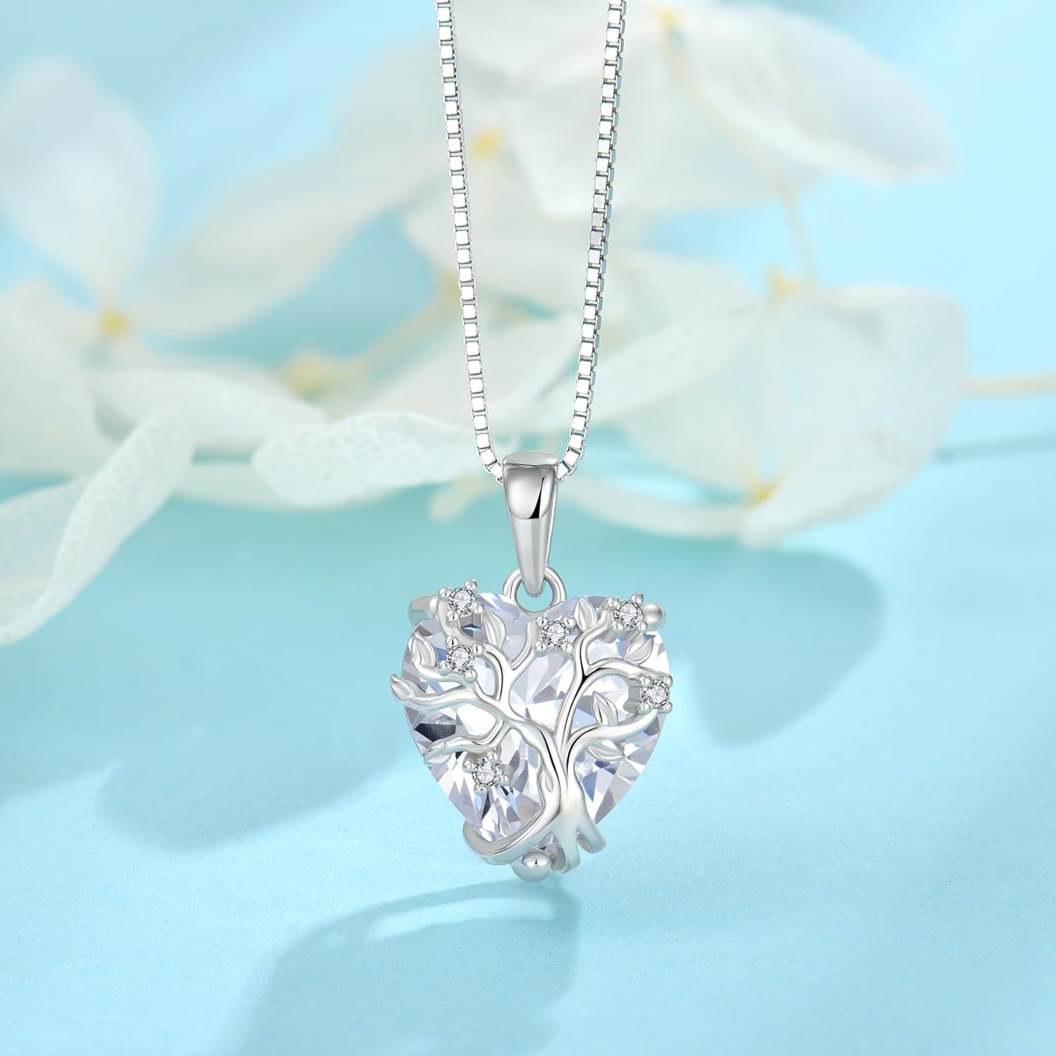 Thumbnail 2 de FJ Lebensbaum Kette Damen aus 925 Sterling Silber mit Herz & Baum des Lebens – Anhänger mit Geburtsstein