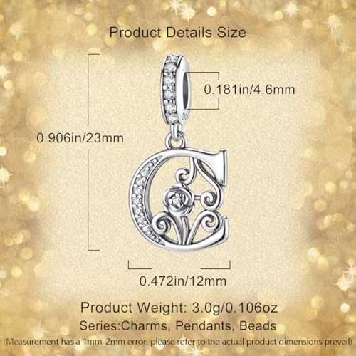 Detalle 2 de HappyStar alfabeto de rosa con charm de plata de ley 925 y circonitas rosa (letra) para pulseras tipo Pandora