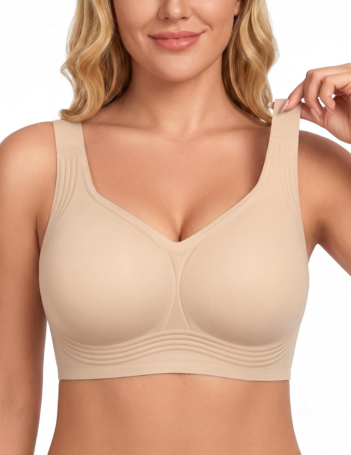PoseFree Women’s Seamless Wireless Supportive Bra with Gel-Like 4-Layer Support (Push Up Comfort, Full Coverage T-Shirt Bra)