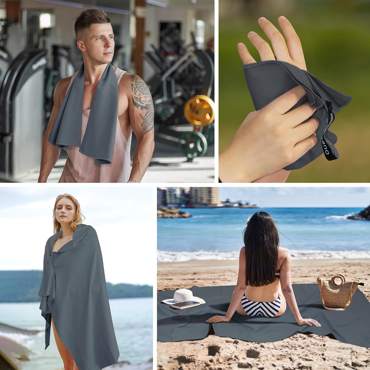 Thumbnail 6 de Flaveano Microfibre Towel Travel Set of 3 (180x90cm, 80x40cm, 50x30cm) – Quick-drying, Dark Grey