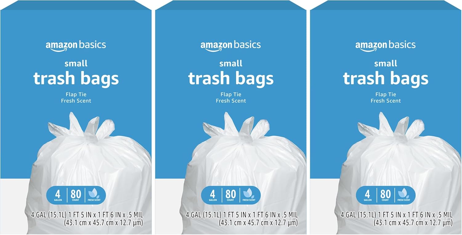 Thumbnail 6 de Amazon Basics Small 4 Gallon Trash Bags with Flap Ties, Fresh Scent, 0.5 Mil, 80 Count