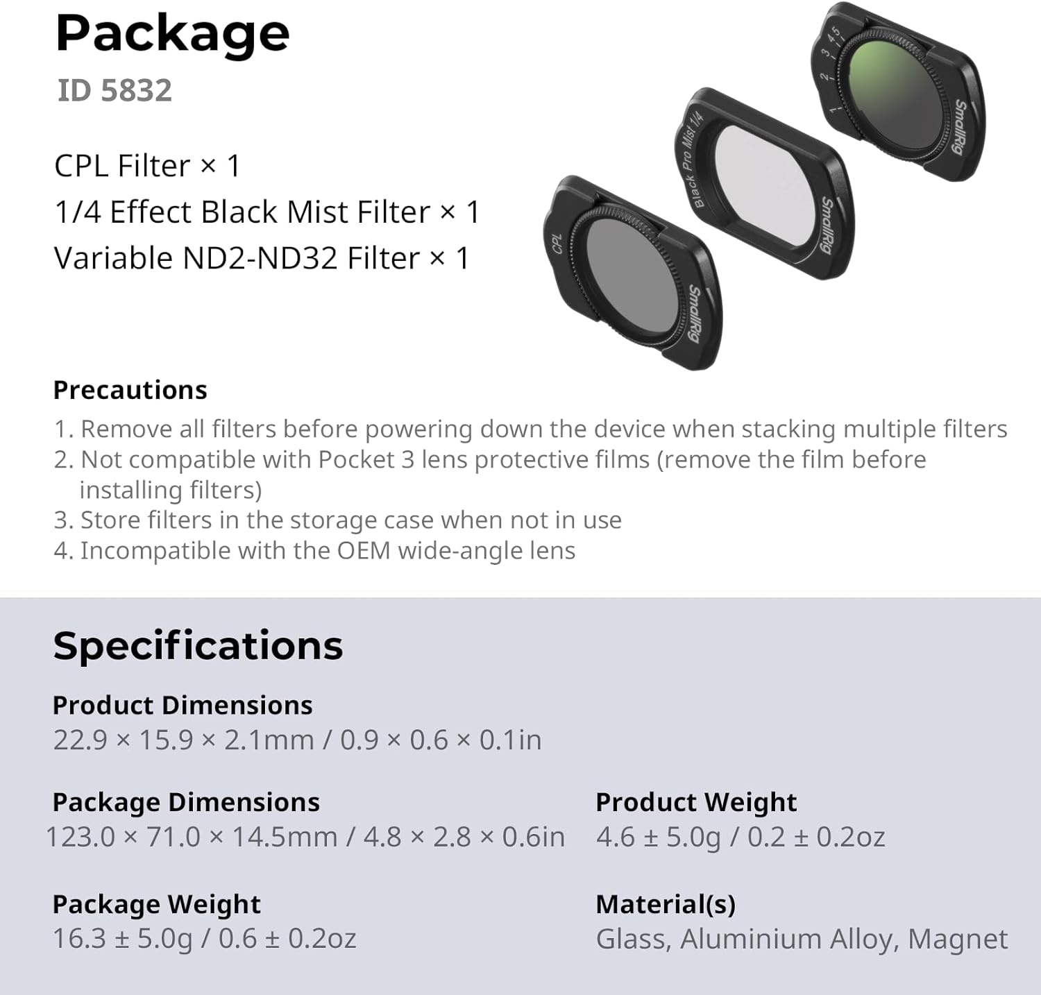 Thumbnail 6 de SMALLRIG Kit filtro attaccabile per DJI Osmo Pocket 3 (5832)