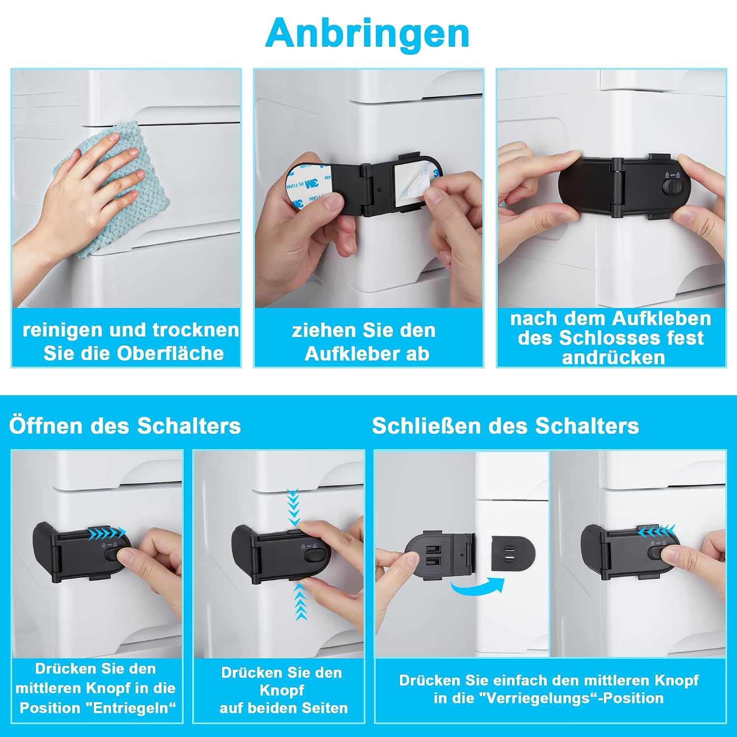 Thumbnail 3 de REDTRON Kindersicherung Schrank Schwarz 4er Pack