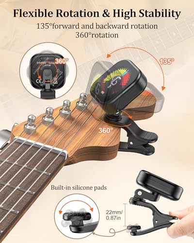 Detalle de New bee Stimmgerät Gitarre LCD Farbdisplay – kompaktes Clip-Stimmgerät für Gitarre, Bass, Violine & Ukulele (Schwarz)