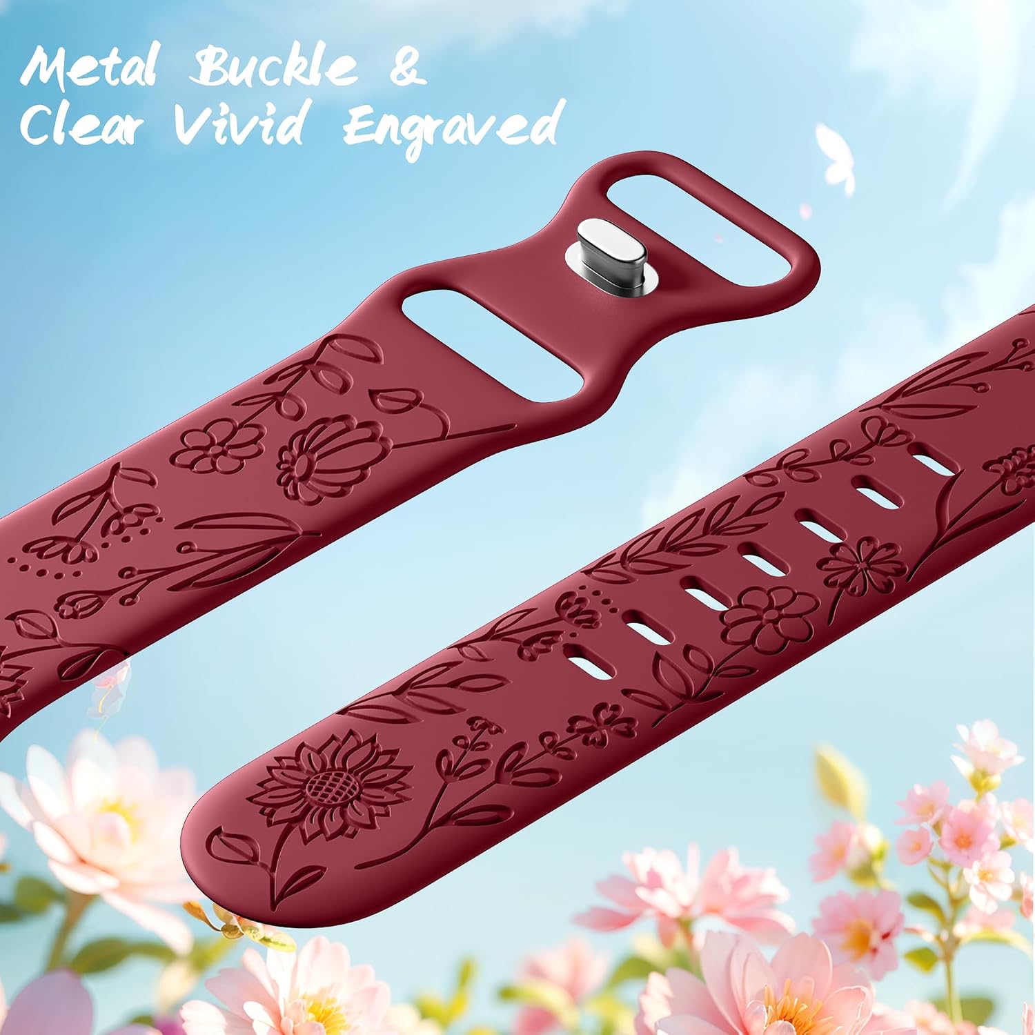 Detalle de SNBLK Floral Engraved Apple Watch Bands, 6-Pack Silicone Straps