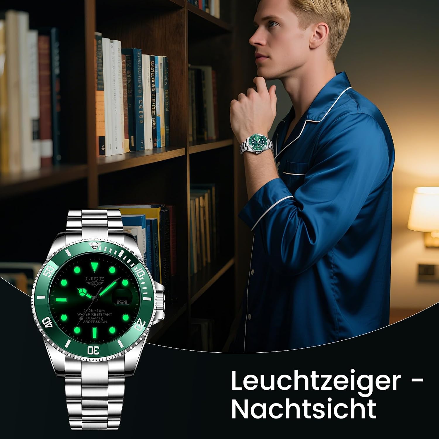 Detalle 1 de LIGE Herrenuhr mit analogem Quarzwerk, Kalenderfunktion und 3ATM Wasserdicht (30M)