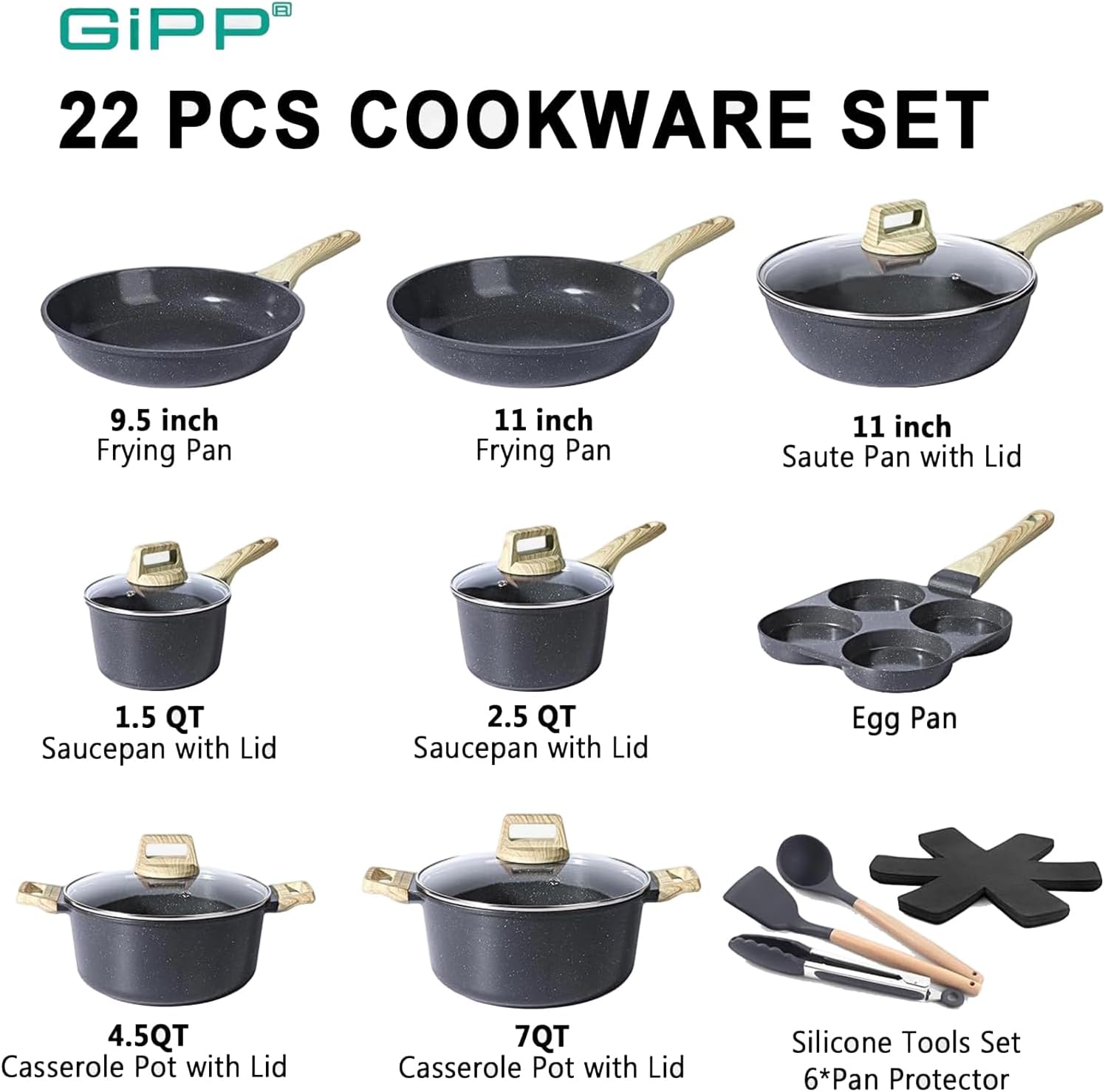 Detalle de GIPP 22-Piece Ceramic Nonstick Cookware Set