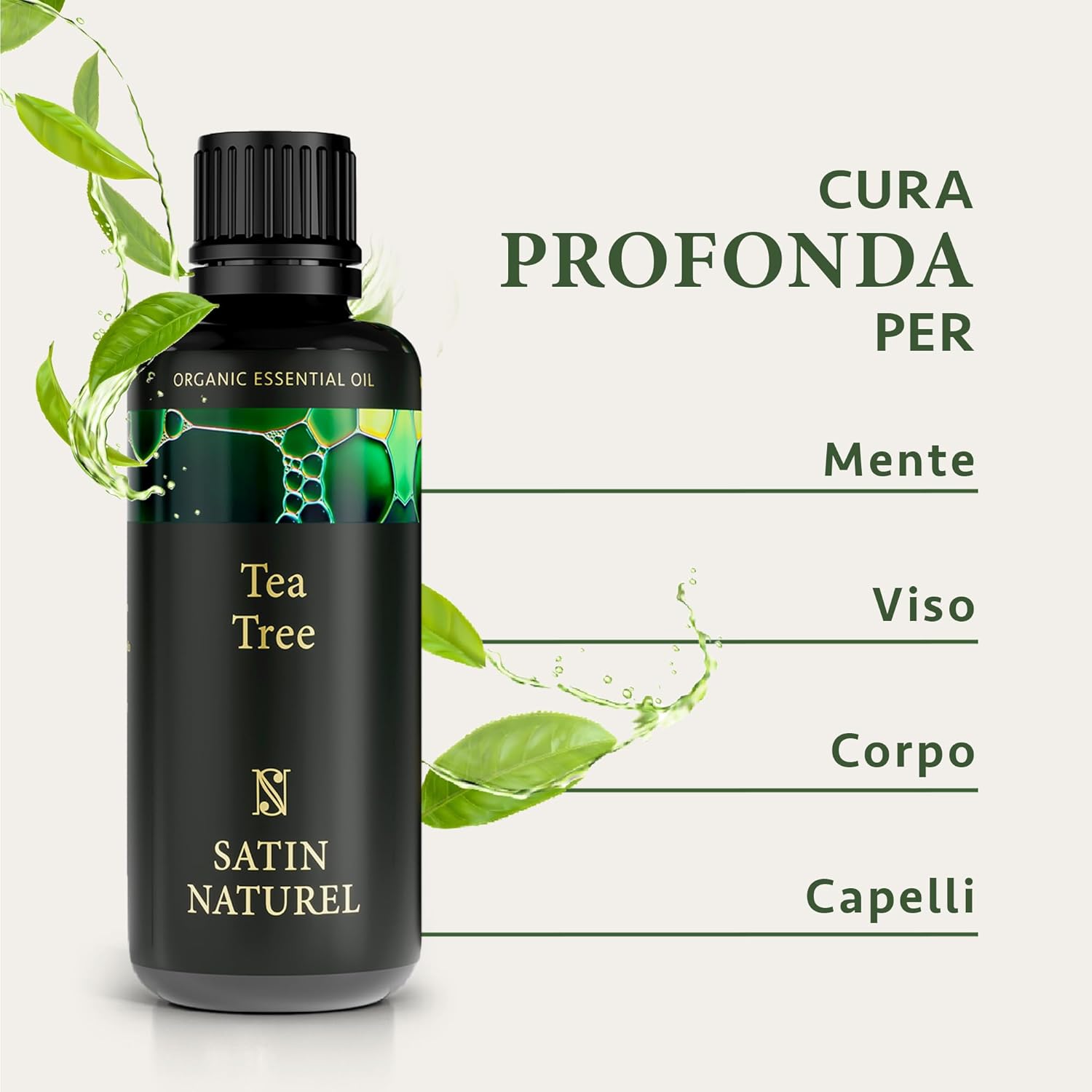 Detalle de Satin Naturel Tea Tree Oil Puro 100 ml: olio essenziale biologico e vegano per diffusori e cura della pelle