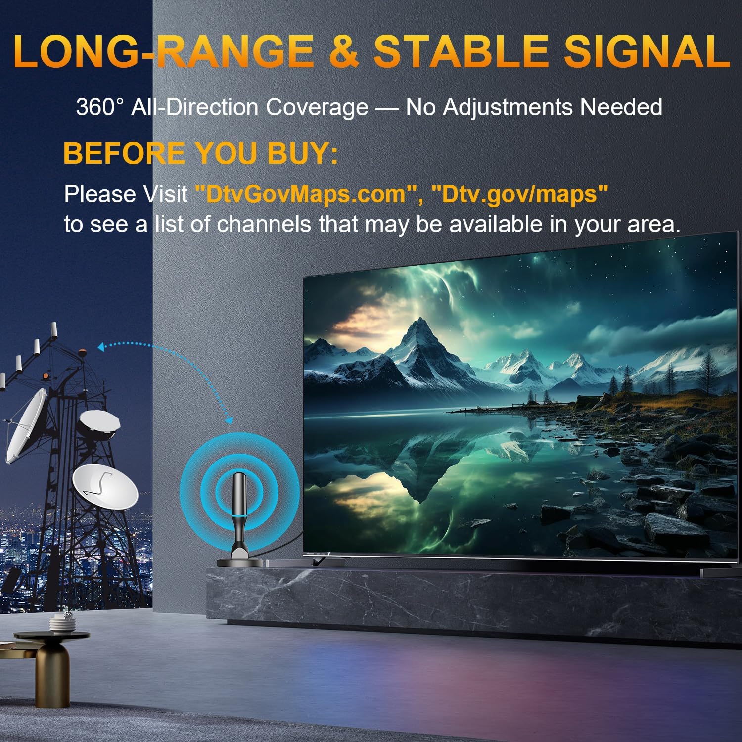 Detalle 2 de TV Antenna for Local Channels with 360° Reception and 8.2 ft Cable