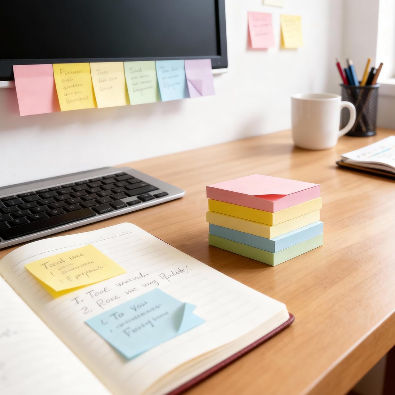 Detalle de KIFZM Self-Stick Note Pads (76 x 76 mm) – 24 bright square pads for office, home & presentations