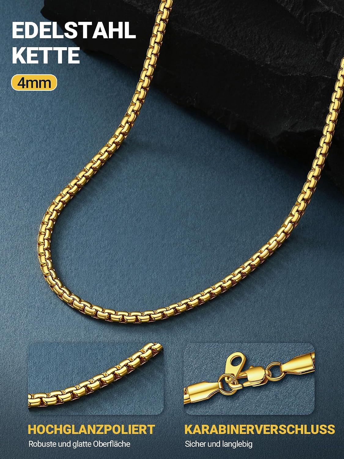 Thumbnail 3 de PROSTEEL Herren-Halskette aus Edelstahl mit Platte, Venezianerkette & Karabinerverschluss – Breite 2–8 mm, Länge 46–76 cm