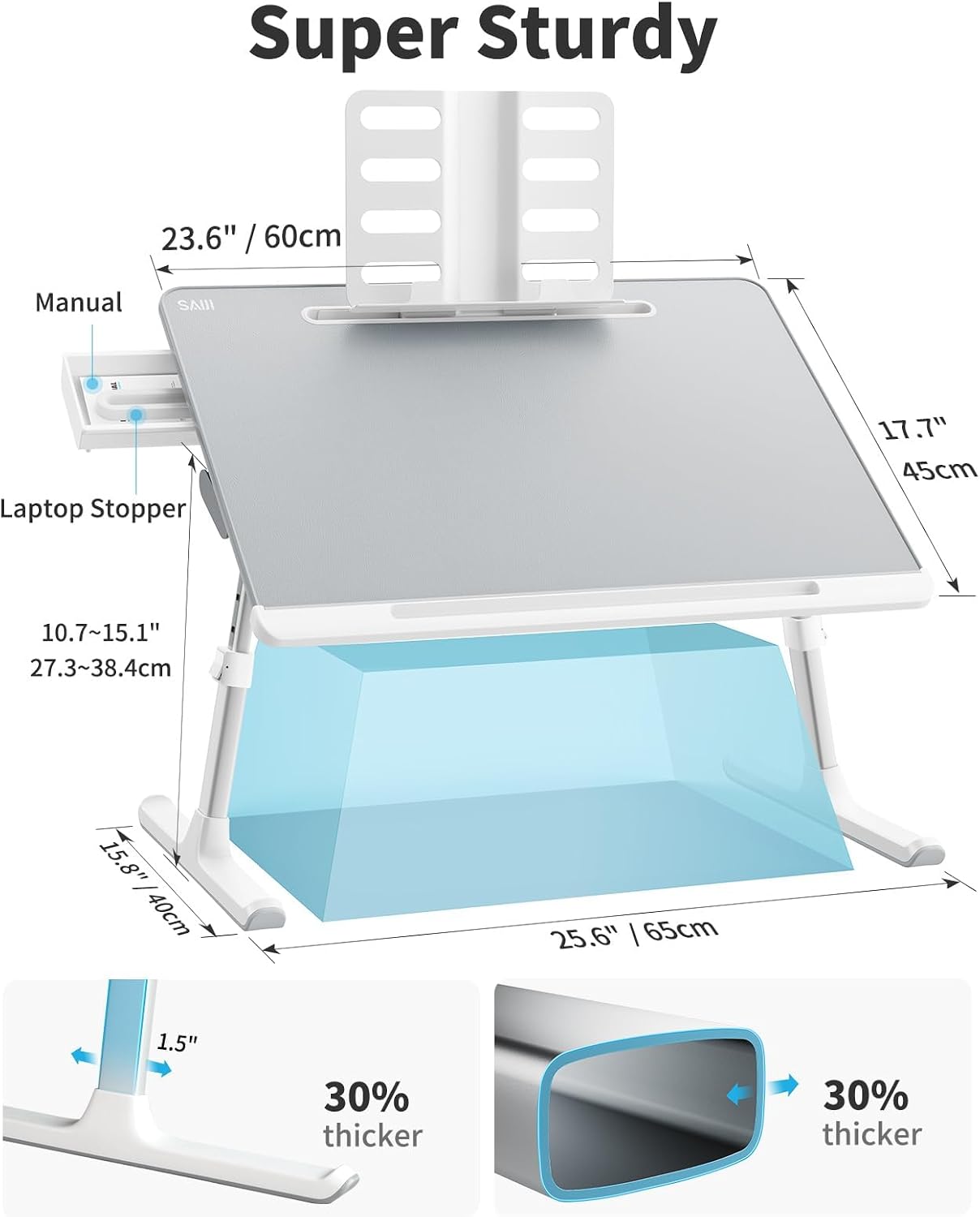 Thumbnail 2 de SAIJI K7 XXL Adjustable Lap Desk with Tilt, Storage Drawer and Bookstand