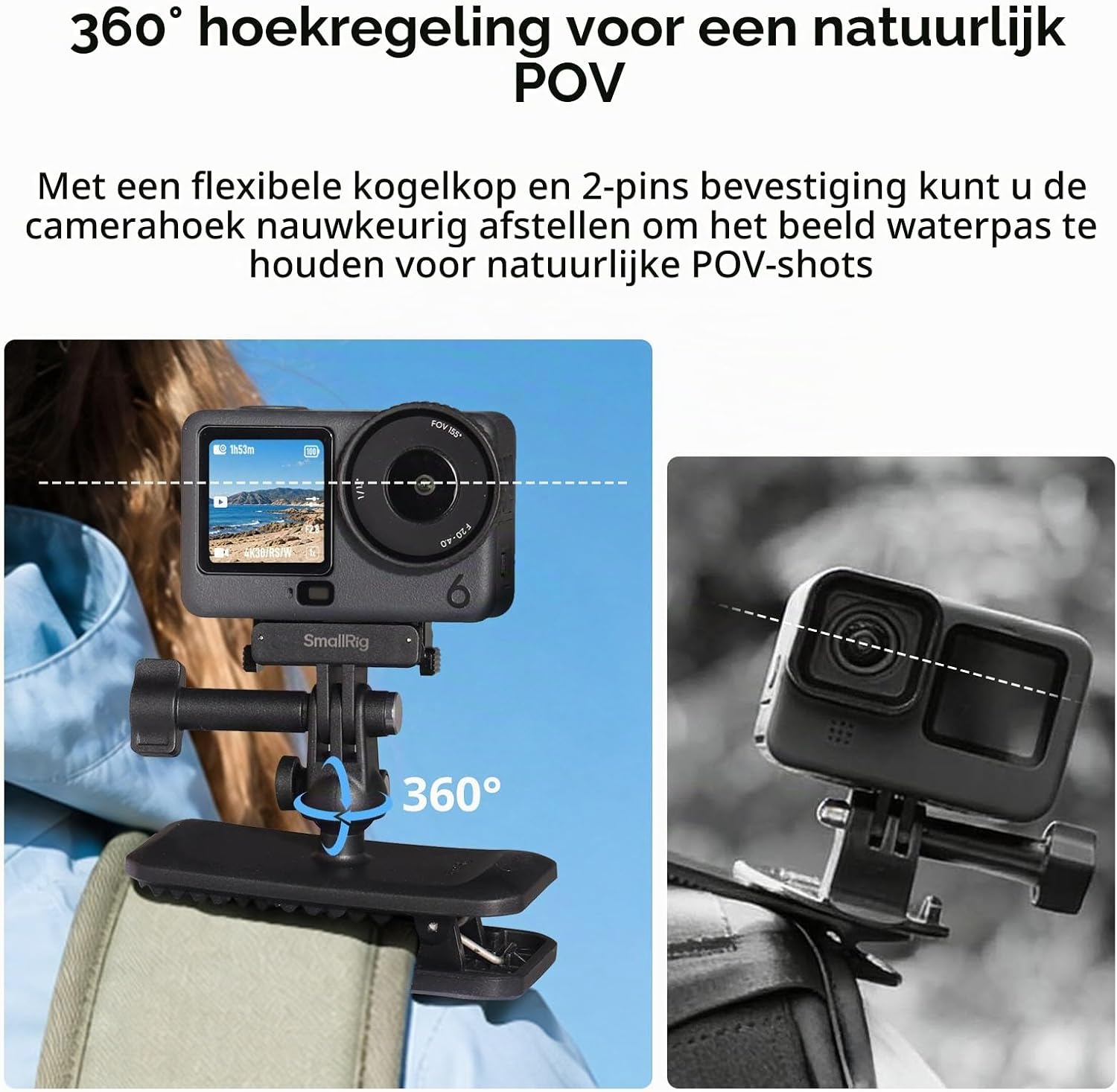 Detalle 2 de SMALLRIG 6307 rugzakclip voor DJI Osmo Action 6/Nano met 360°-balhoofd