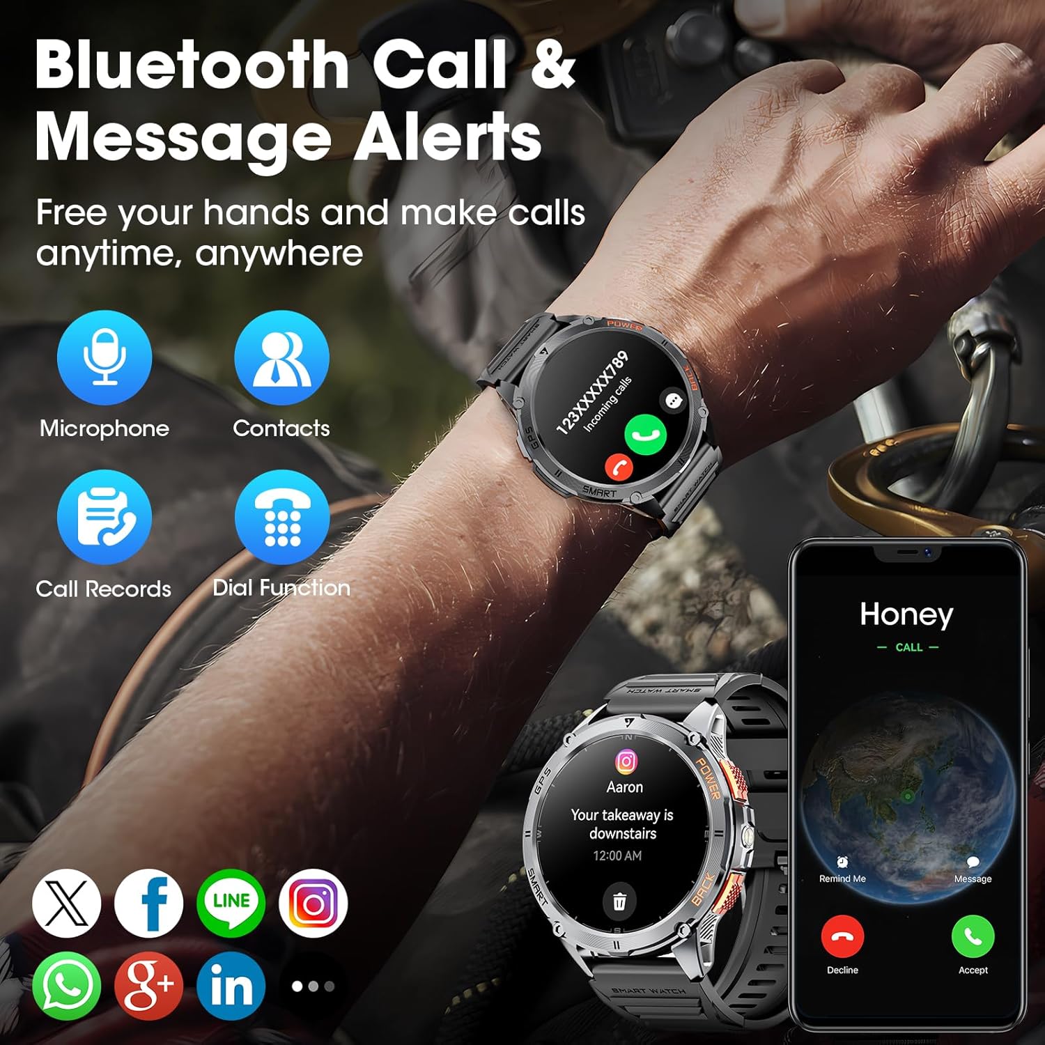Detalle de Joautrial GPS Smart Watch for Men (Make/Answer Call) with 1.43" AMOLED, 170+ Sports Modes, and 530mAh Battery