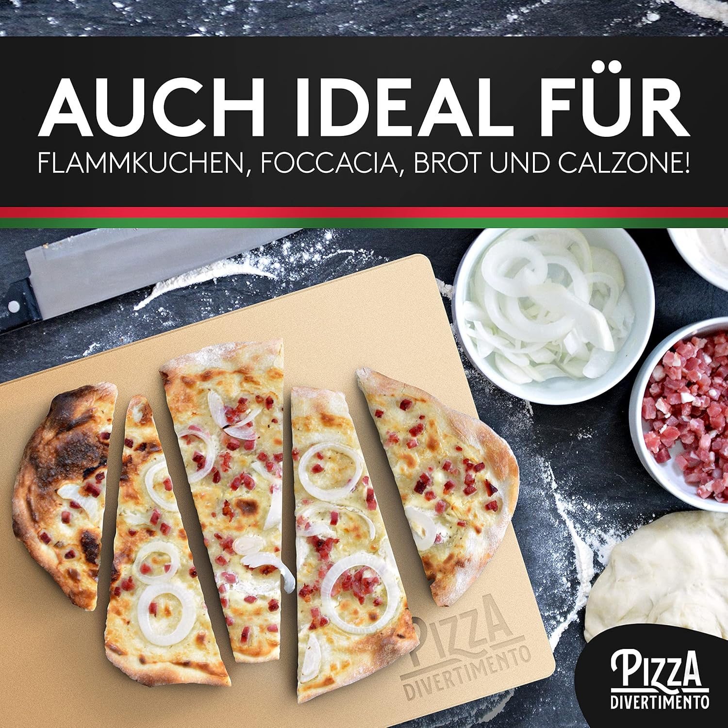 Thumbnail 5 de Pizza Divertimento DAS ORIGINAL: Pizzastein für Backofen & Gasgrill inkl. Pizzaschieber