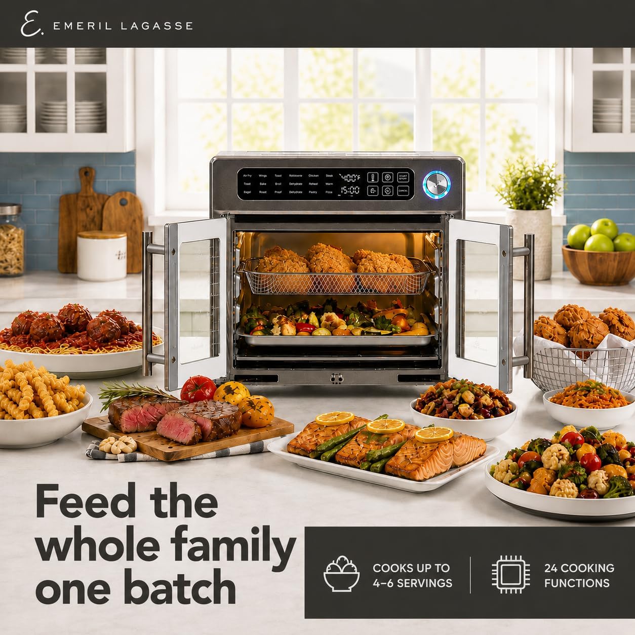 Detalle 2 de Emeril Lagasse Extra Large Toaster Oven Air Fryer, 24 Functions 🍽